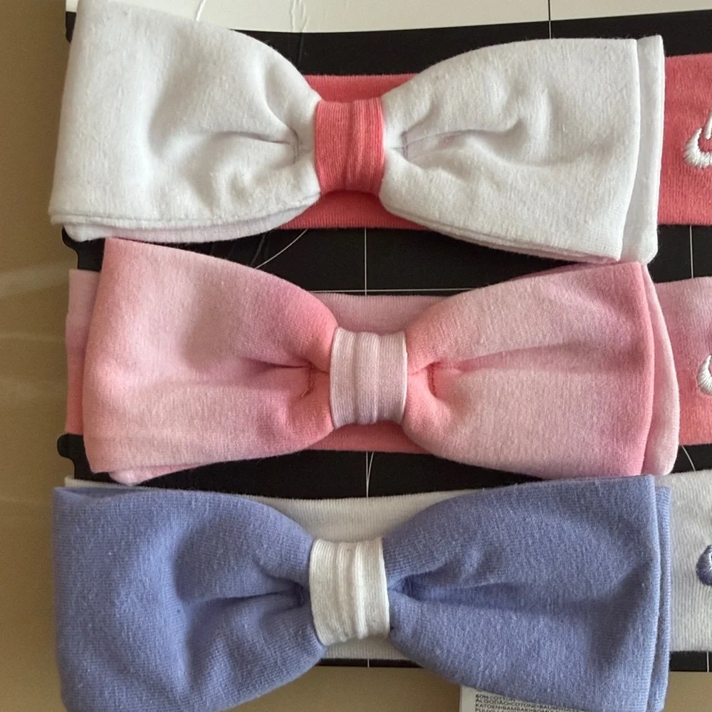 Nike Baby Girls 3-Pack Bow Headbands NWT Newborn Infant Pink Purple White